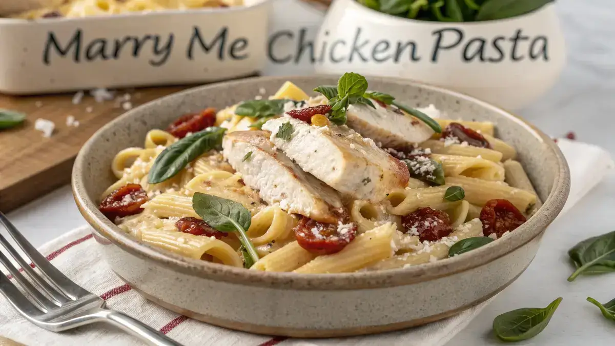 Creamy marry me chicken pasta with basil and Parmesan