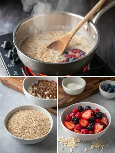 A step-by-step visual guide to making sorghum flakes, featuring ingredients, cooking process, and final presentation.