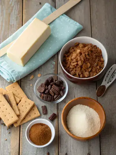 Ingredients for Toffee Bars displayed on a kitchen table.