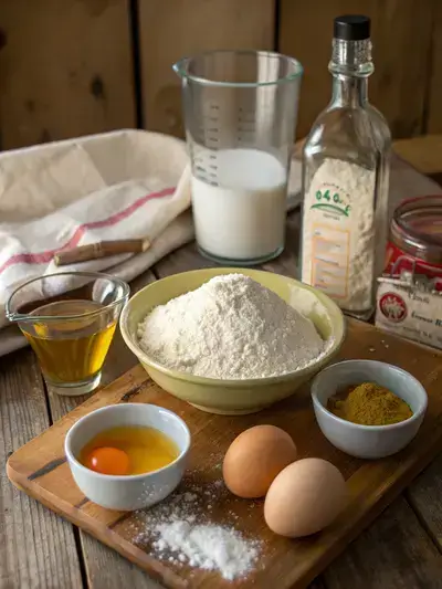 Ingredients for challah bread displayed on a kitchen table.