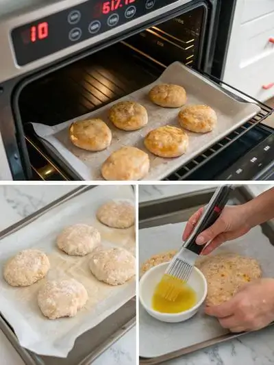 Step-by-step process of preparing chicken patties frozen, from preheating the oven to serving the cooked patties.