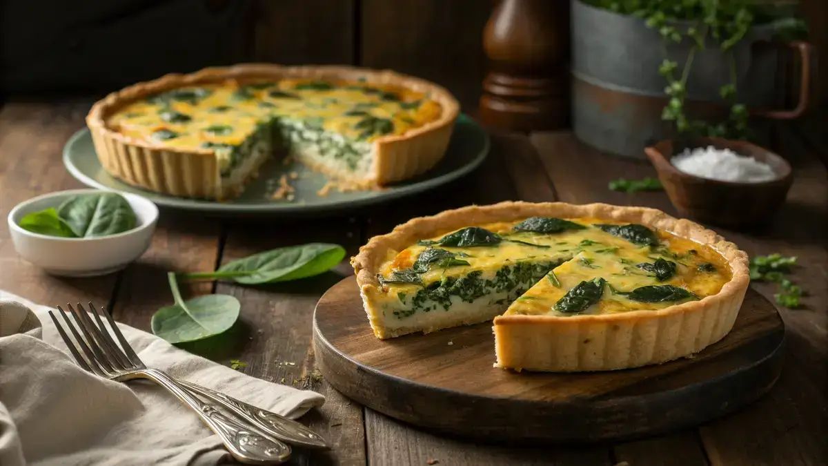 Spinach and cheese quiche slice