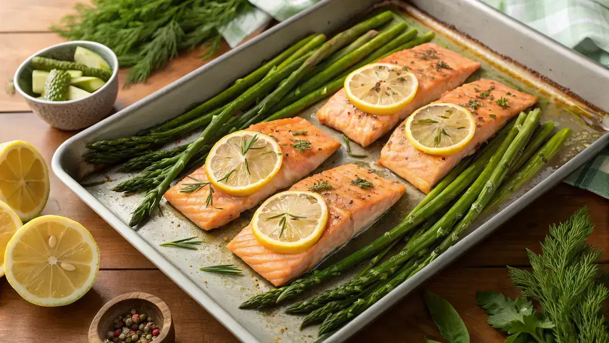 Sheet pan salmon with roasted vegetables