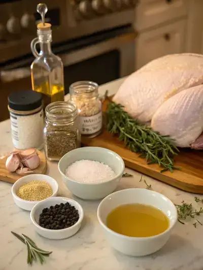 Ingredients for Butterball turkey breast displayed on a kitchen table.