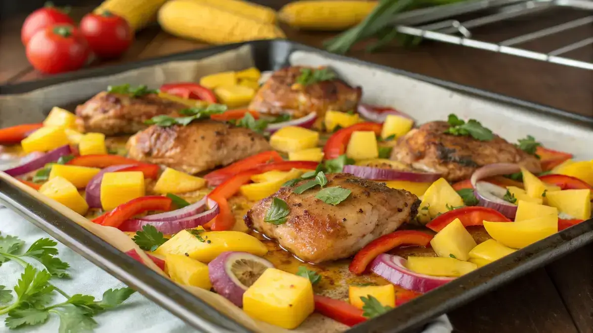 Hawaiian chicken sheet pan dinner