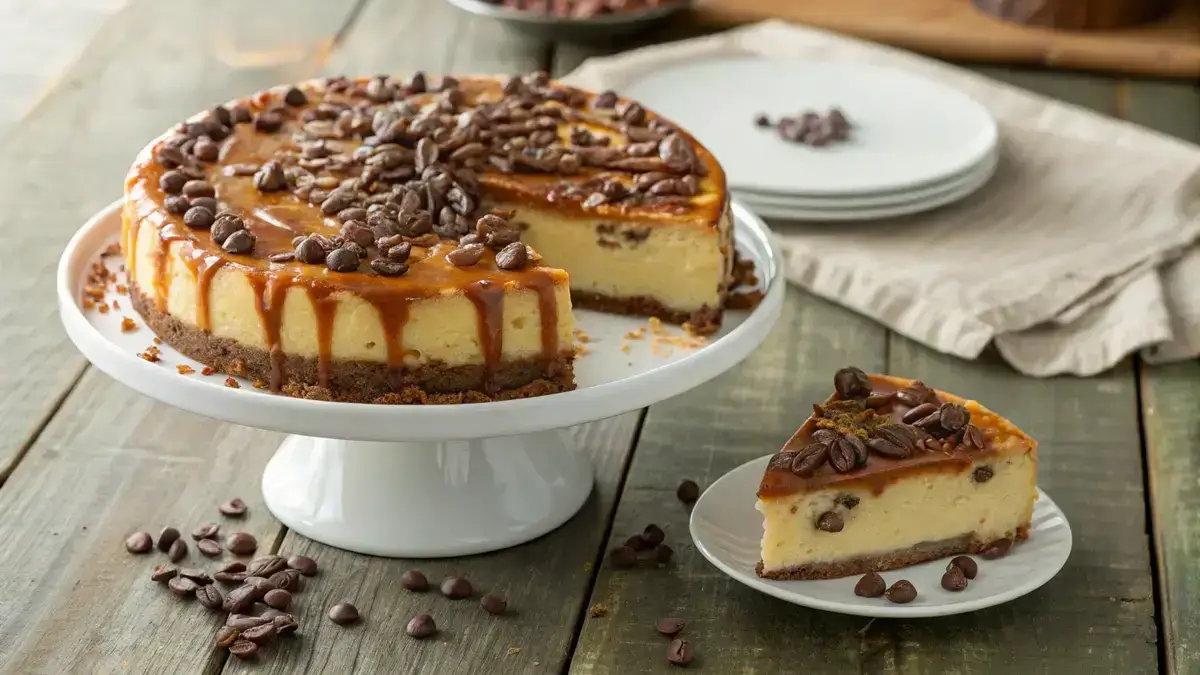 Turtle cheesecake with caramel and pecans