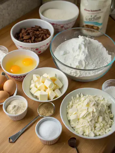 Ingredients for Heaven on Earth Cake arranged on a kitchen table