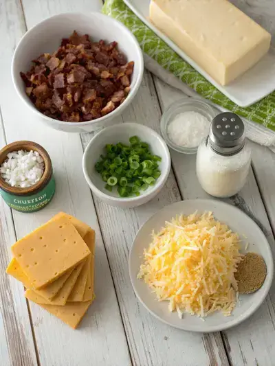 A vibrant assortment of ingredients for cheese ball bites on a kitchen table.