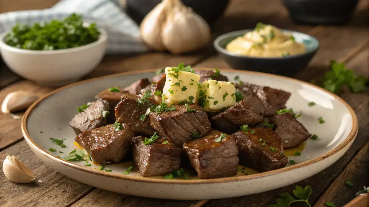 Garlic butter steak bites with parsley