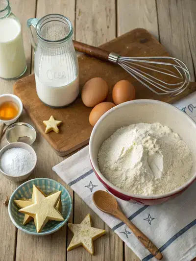 Ingredients for a star cake displayed on a kitchen table.