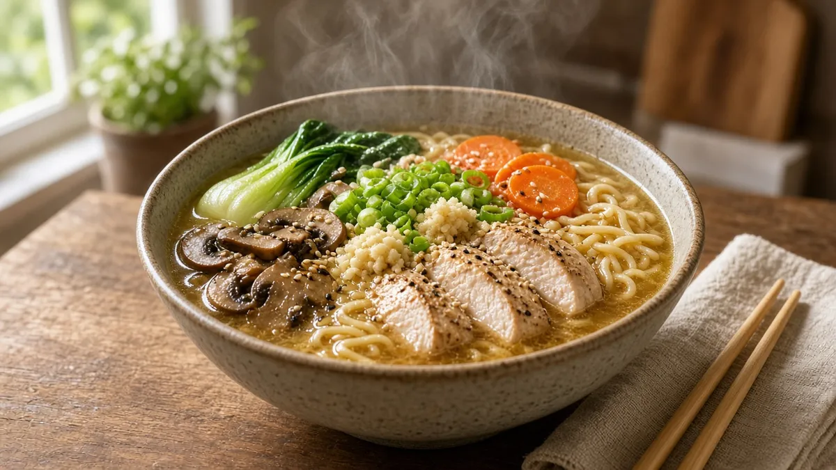 Best ramen recipes featuring homemade chicken ramen with noodles, vegetables, sesame, and savory broth