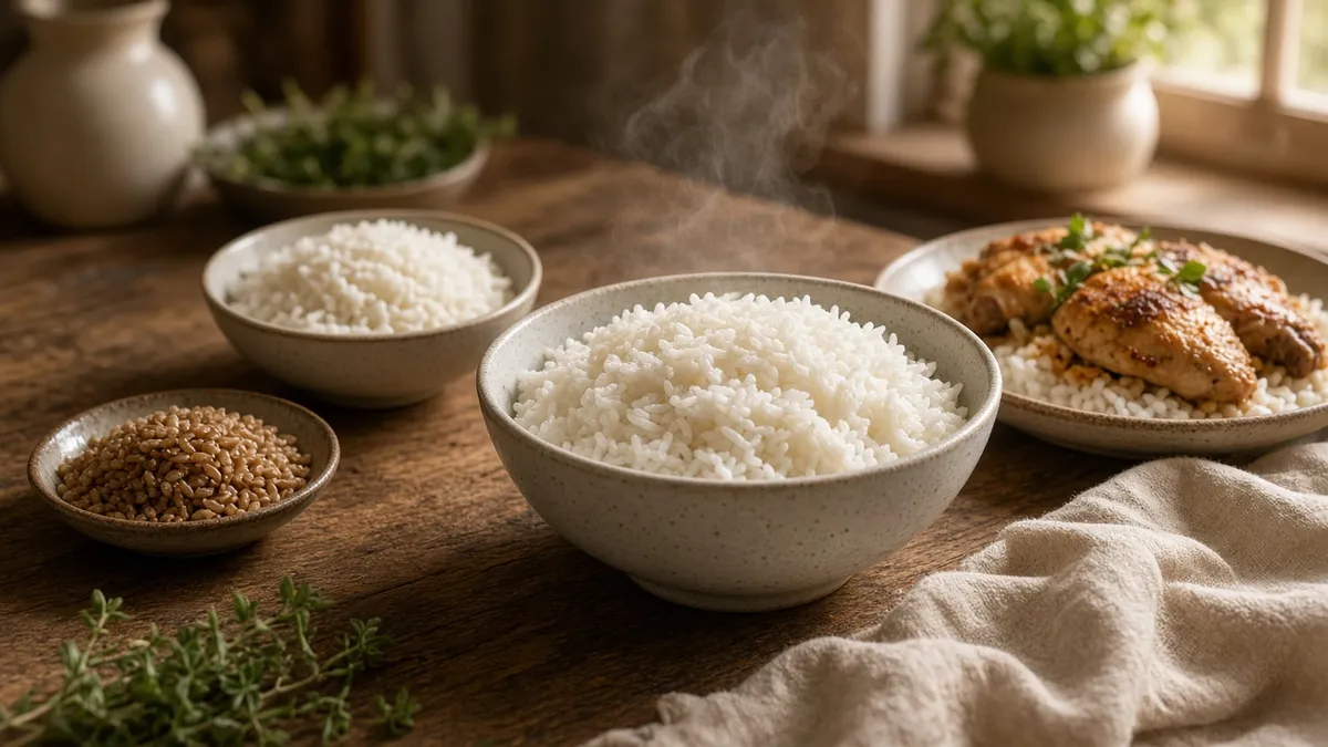 Easy rice recipes featuring fluffy white rice, jasmine rice, and chicken over rice