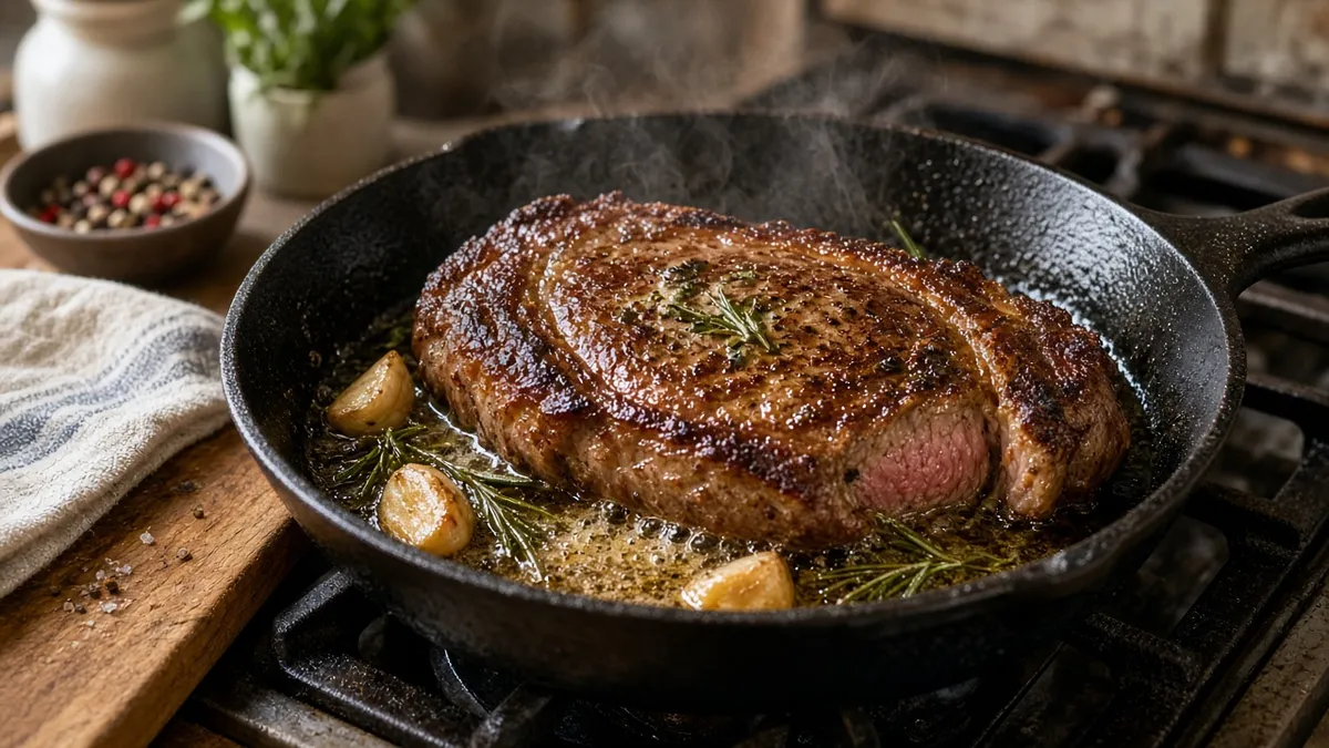 How to cook steak in a skillet with butter, garlic, and rosemary