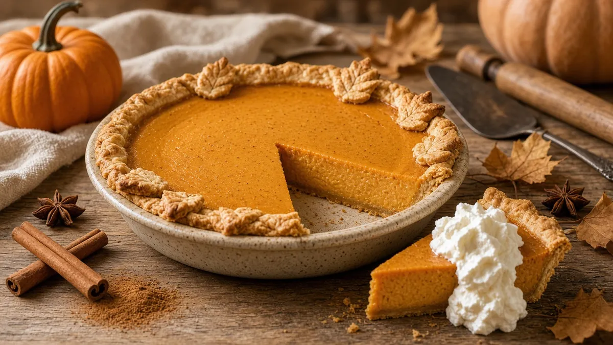 Classic homemade pumpkin pie for Halloween dessert