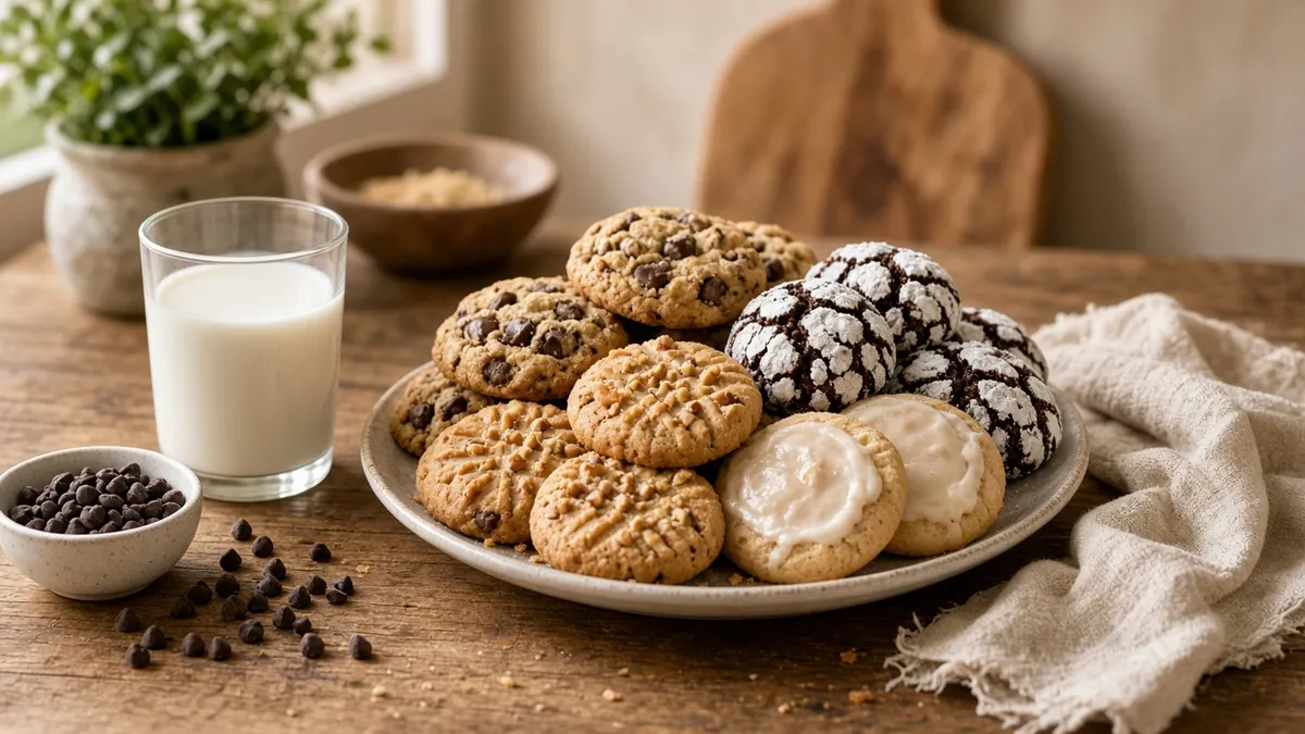 Easy cookie recipes with chocolate chip, crinkle, peanut butter, and sugar cookies