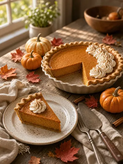Pumpkin pie recipe served as a centerpiece for a cozy Halloween family gathering